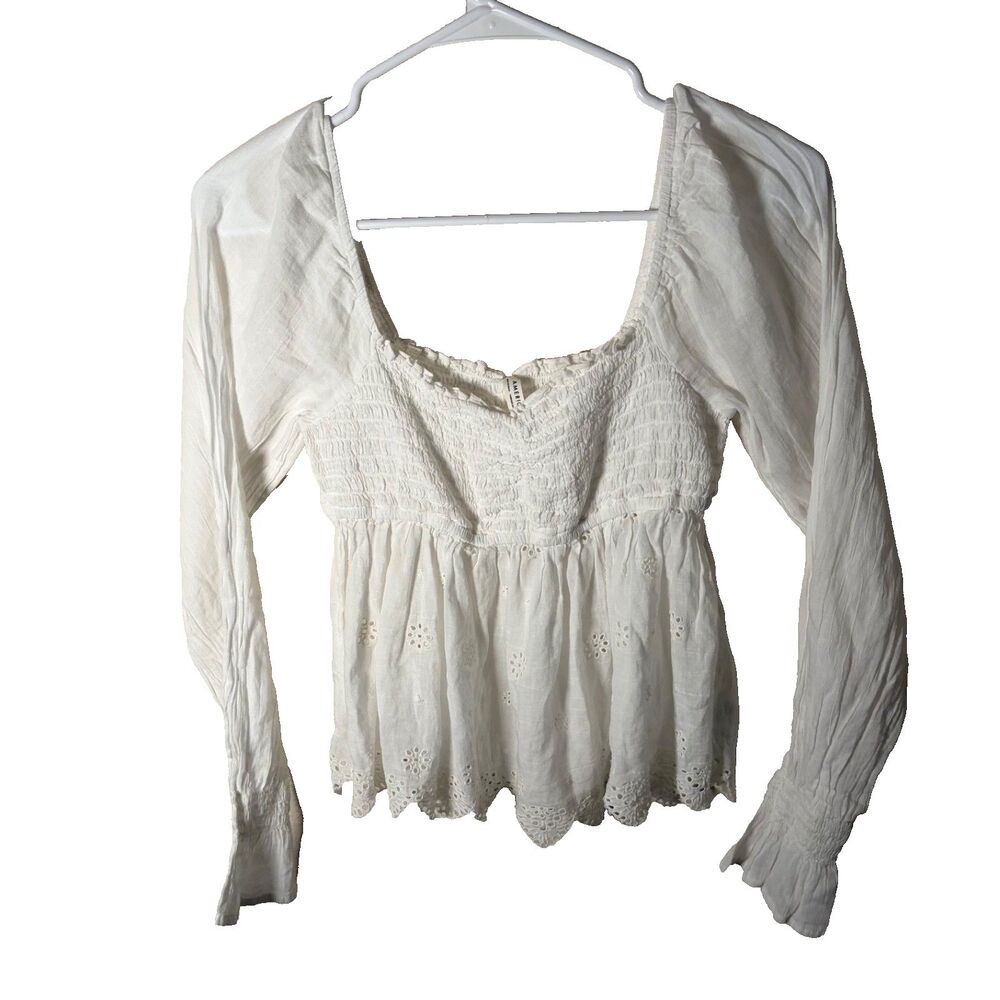 American Eagle Blouse Women's XS Square Neck Cottage Boho White Eyelet
